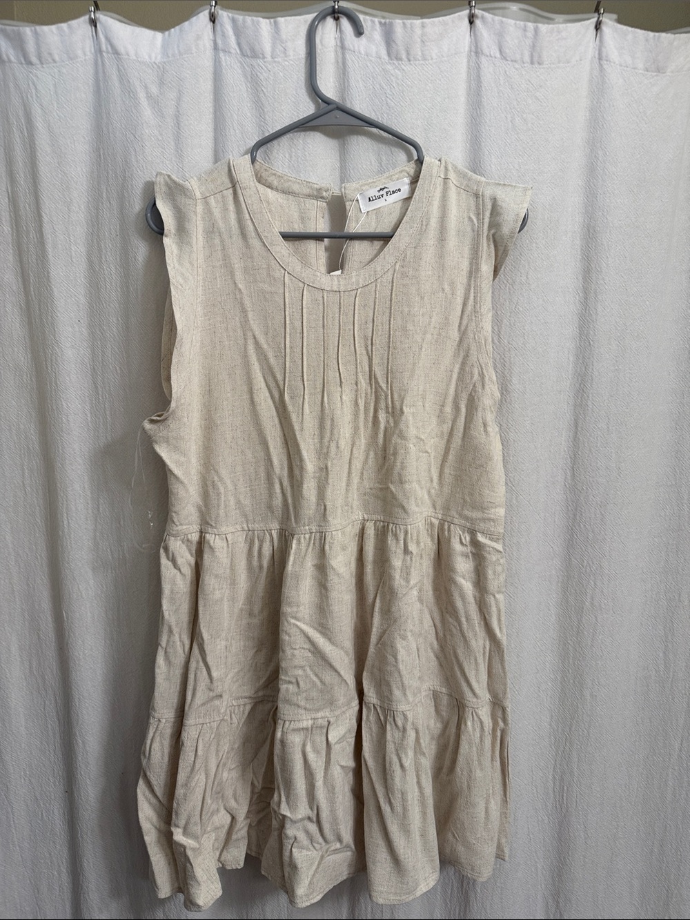 Alluv Place Cream Sleeveless Tiered Pintuck Dress